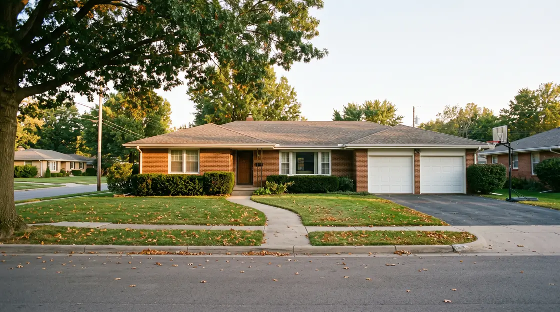 Brick ranch home on a tree-lined street in Springfield, Missouri
